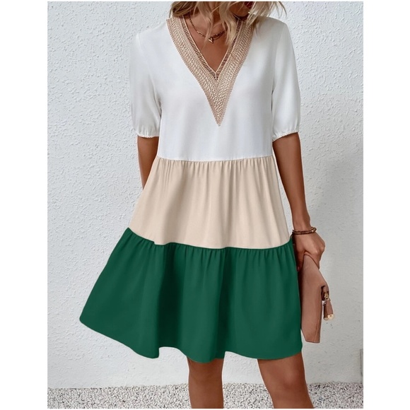 Boho Color Block Lace Oversized Mini Dress - Picture 3 of 13